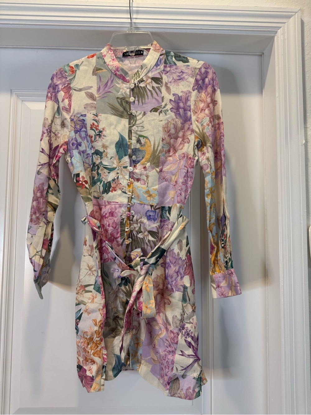 Zara Floral Button-Front Tunic Jacket in Lavender and Multi-Color